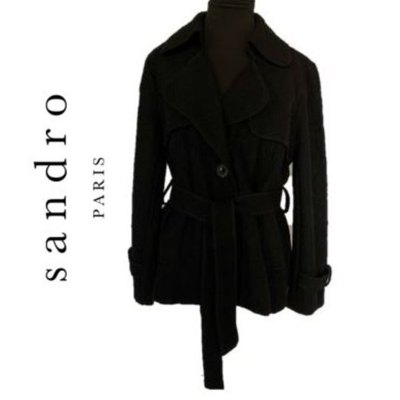 Sandro Paris Wool Belted Pea Coat - Picture 2 of 10